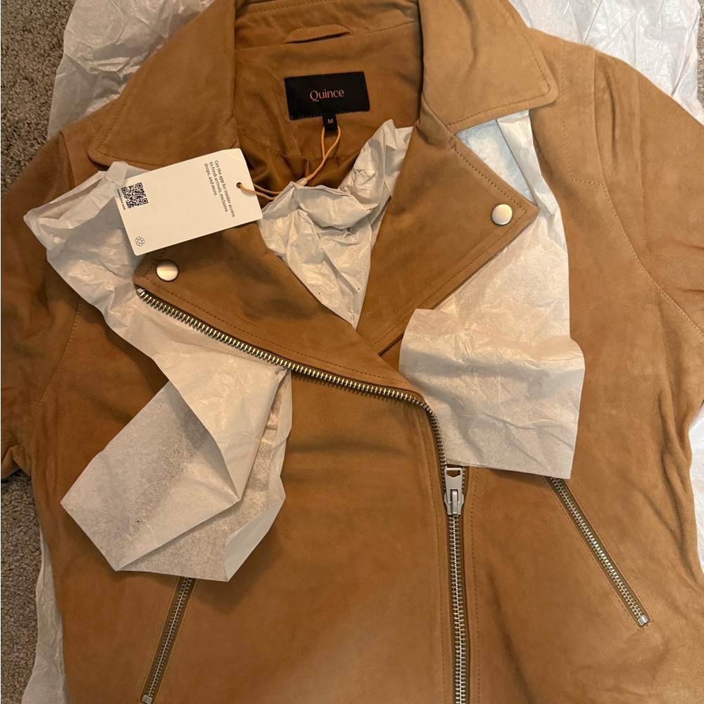 Quince NWT 100% Suede Biker Jacket Pecan Brown Size M - Picture 5 of 8